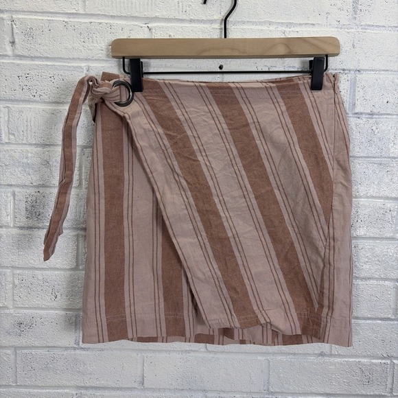 Free People Dresses & Skirts - Free People Tuscan Sunrise Skirt Womens 8 Mauve Pink Stripe Linen Blend